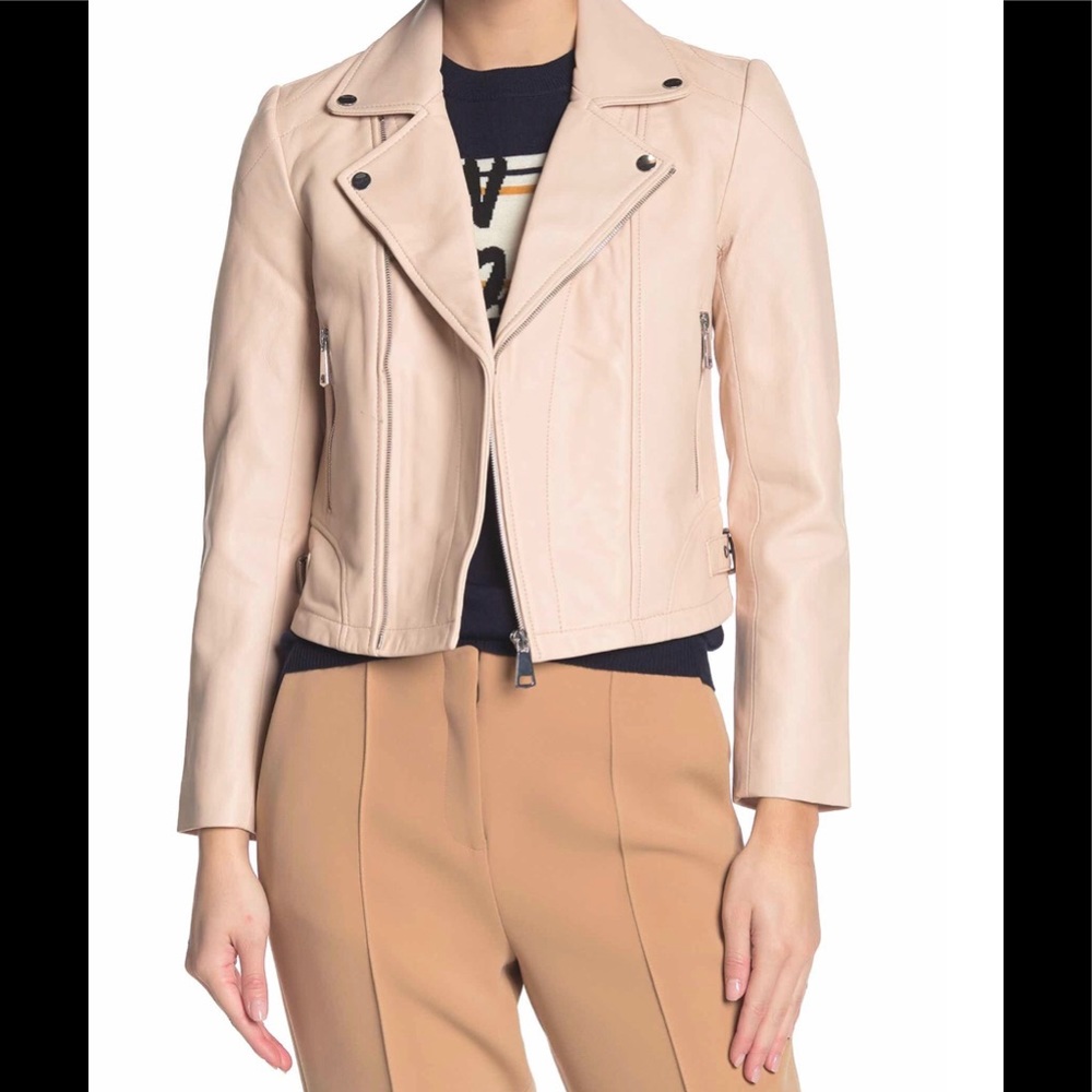 ba&sh Etty Luxe Leather Jacket in Poudre/Nude NWT